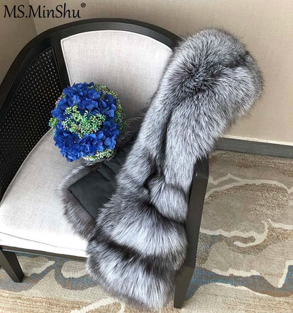MS.MinShu-Luxury Fox Fur Scarf, Big Skin Scarf, Natural Fox Fur Stole, Genuine Fox Fur Shawl, Pocket Fashion Evening Dress - Kimlud
