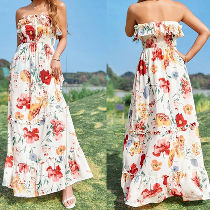 The New Summer Sexy Sleeveless Halter Print Dress Is a Versatile and Fashionable Professional Outfit