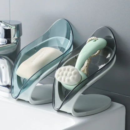 Suction Cup Soap Dish Box For Bathroom Shower Soap Holder with Drain Portable Leaf Shape Toilet Laundry Soap Rack Tray...
