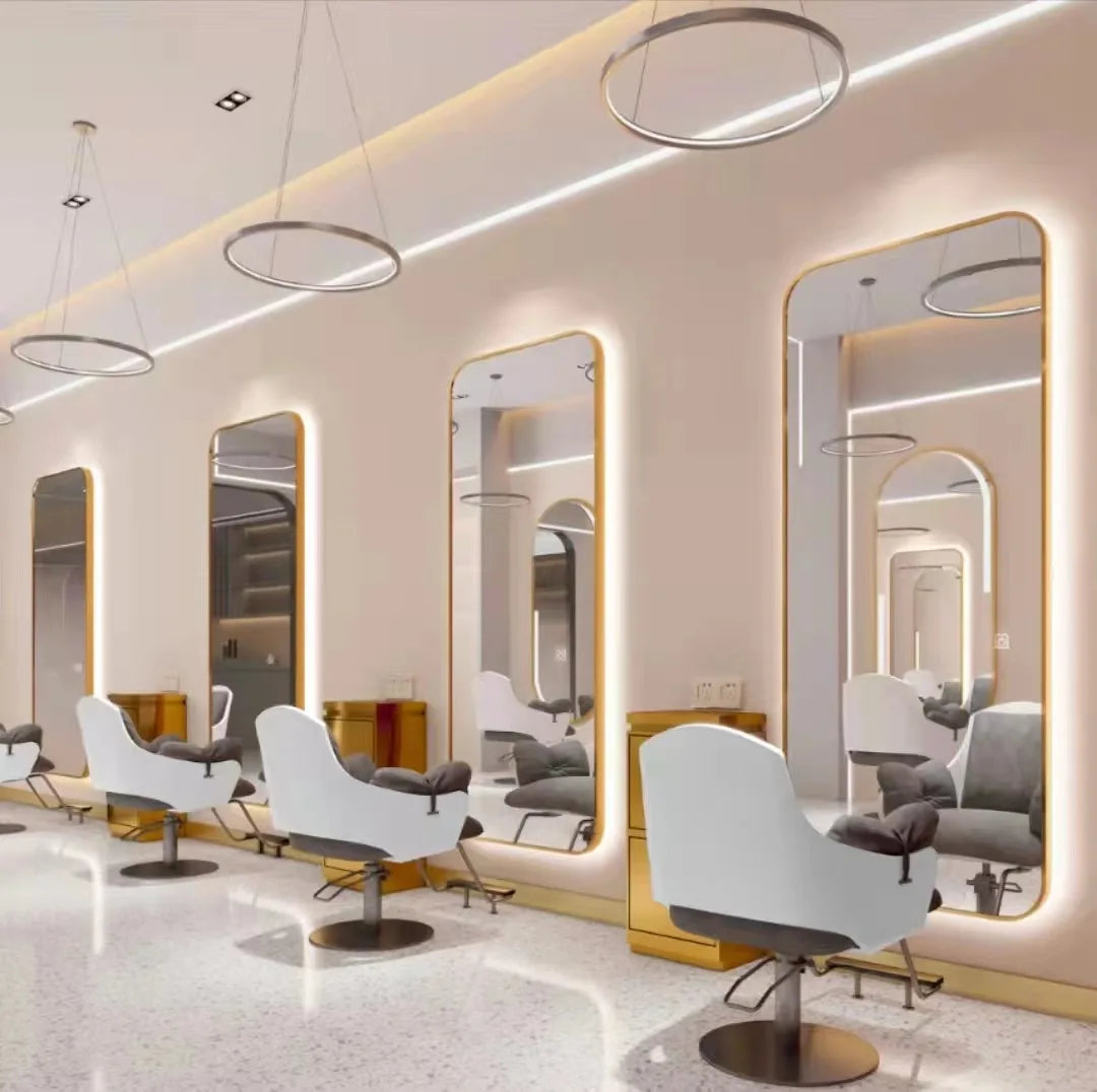 High Quality Luxury Barber Salon Mirror with LED Lighting Three Color Adjustable Barber Shop Commercial Furniture |...