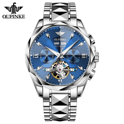 Oupinke 3316 Oem logo Hollow Design Business Tourbillon Waterproof Stainless Steel Luminous  Automatic Mechanical Watch for Man