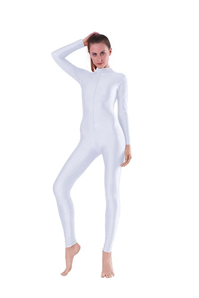 Aoylisey Women Long Sleeve Mock Neck Unitard Front Zip V-Neck Ballet Jumpsuit Dancewear Gymnastics Zentai Halloween Costume