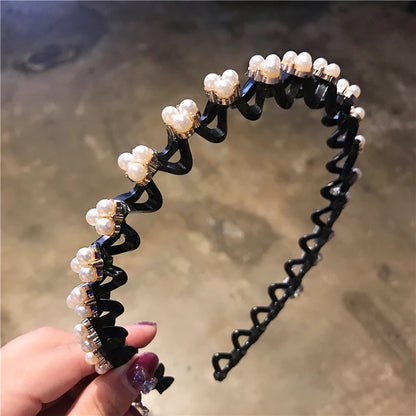 Non-Slip Rhinestone Hairbands Elastic Flower Fashion Pearl Women Hair Hoop Bands Headband Bezel Girls Hair Accessories Headdress