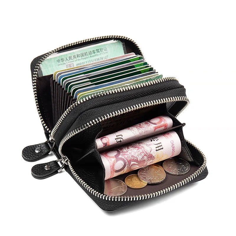 RFID Blocking Fashion Women Card Holder Genuine Leather Double Zipper Large Capacity Female Wallet Purse | Kimlud Mid...