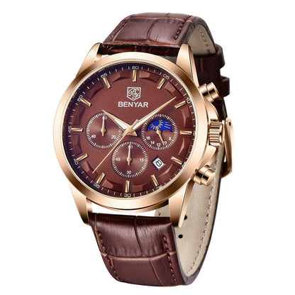 BENYAR 5160 Top Brand Men Quartz Wristwatches Fashion Sport Chronograph Watch Leather Waterproof  Watch Men Reloj Hombre