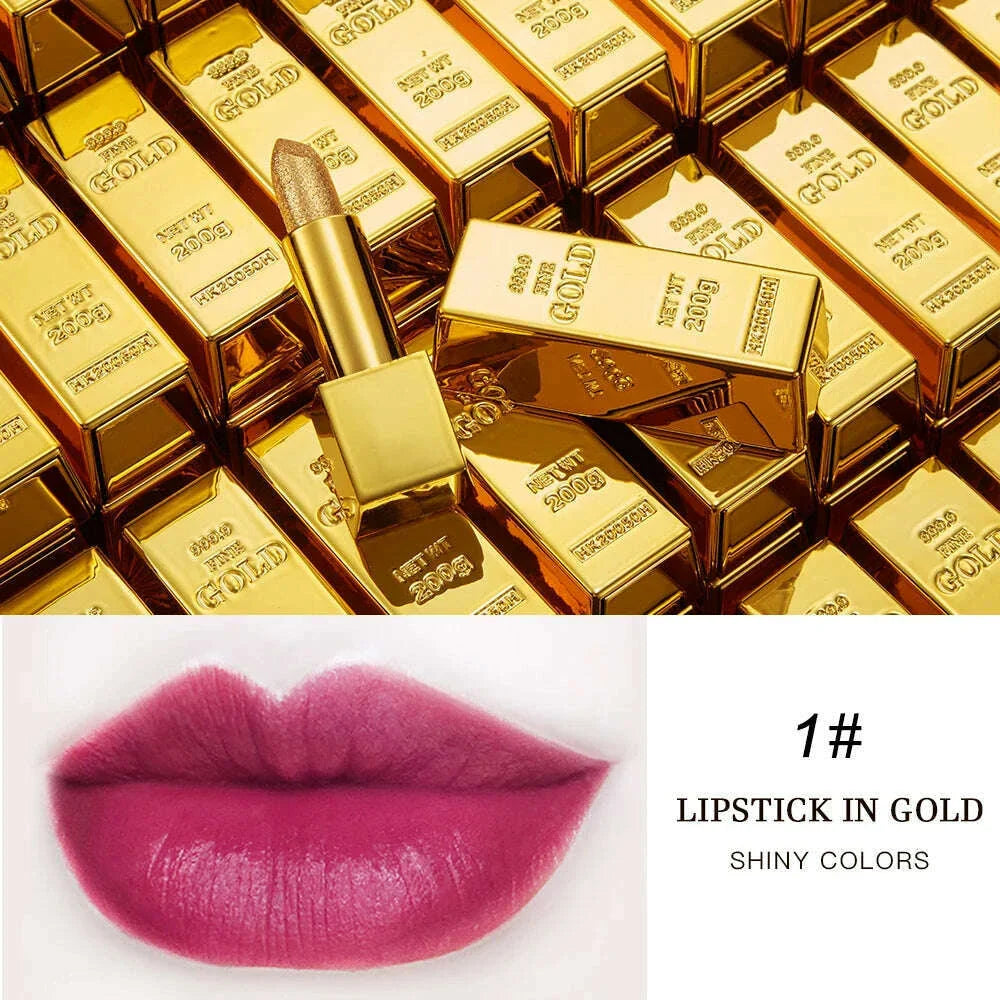 New Gold Bullion Lipstick Beauty Shiny Matte Velvet Shell Lip Glaze Fashion Lasting Lips Makeup Cosmetic