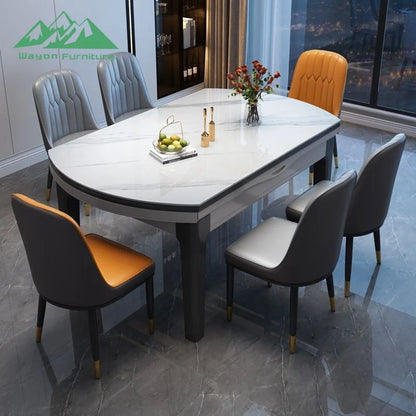 Wayon Luxury Gray Solid Wood Dining Table Set Modern Marble Top Kitchen Furniture - Kimlud