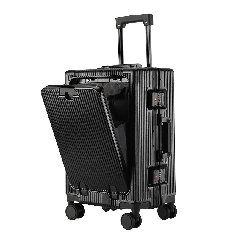 20 24 Inch Front Opening Luggage Men's and Women's Multifunctional Password Lock Trolley Case Travel Wheels Suitcases Cup Holder - Kimlud