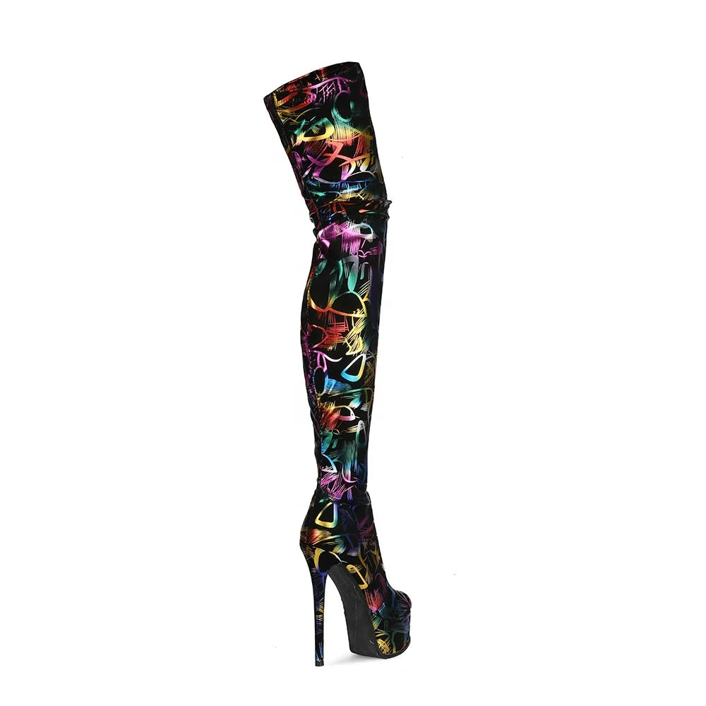 Colorful Skintight High Platform High Thin Heel Women Boots High Heel Thigh High Booties Side Zipper Party Over Knee High Boots