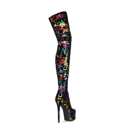 Colorful Skintight High Platform High Thin Heel Women Boots High Heel Thigh High Booties Side Zipper Party Over Knee High Boots