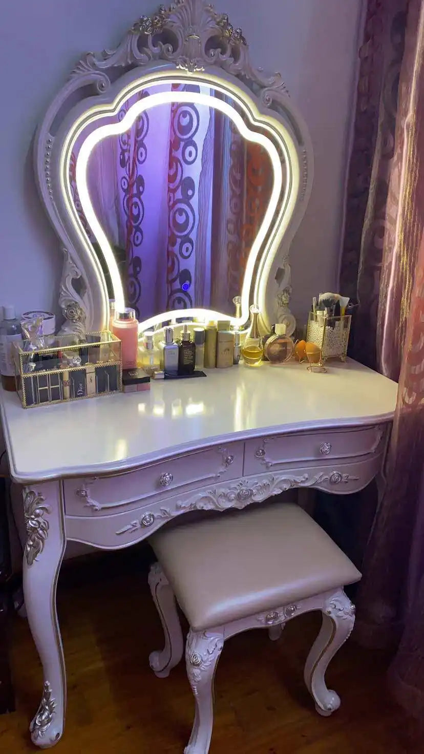 European Classic Style High-end Cream-colored Solid Wood Disassembly Dressing Table BTDT056 for Bedroom or Small Apartment - Kimlud