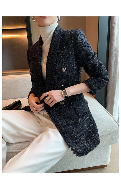 2021 autumn new style small fragrant black temperament wool small suit jacket women's self-cultivation suit blouse