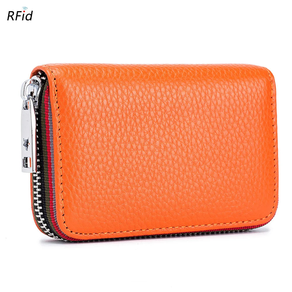 Genuine Leather Men Women Card Holder Small Zipper Wallet Solid Coin Purse Accordion Design rfid ID Business Credit Card Bags