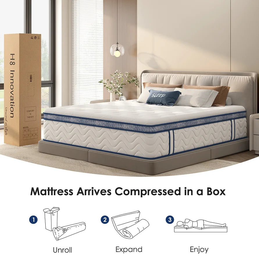 Size Foam Mattress 12 Inch Individually Pocketed Innerspring Medium Firm Bedroom Home Furniture | Kimlud Luxury Bed