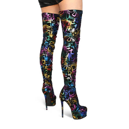 Colorful Skintight High Platform High Thin Heel Women Boots High Heel Thigh High Booties Side Zipper Party Over Knee High Boots