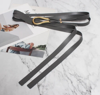 NEW Genuine Leather double Belts Luxury Metal U Buckle belt women girls retro vintage large belt for coat jeans black white