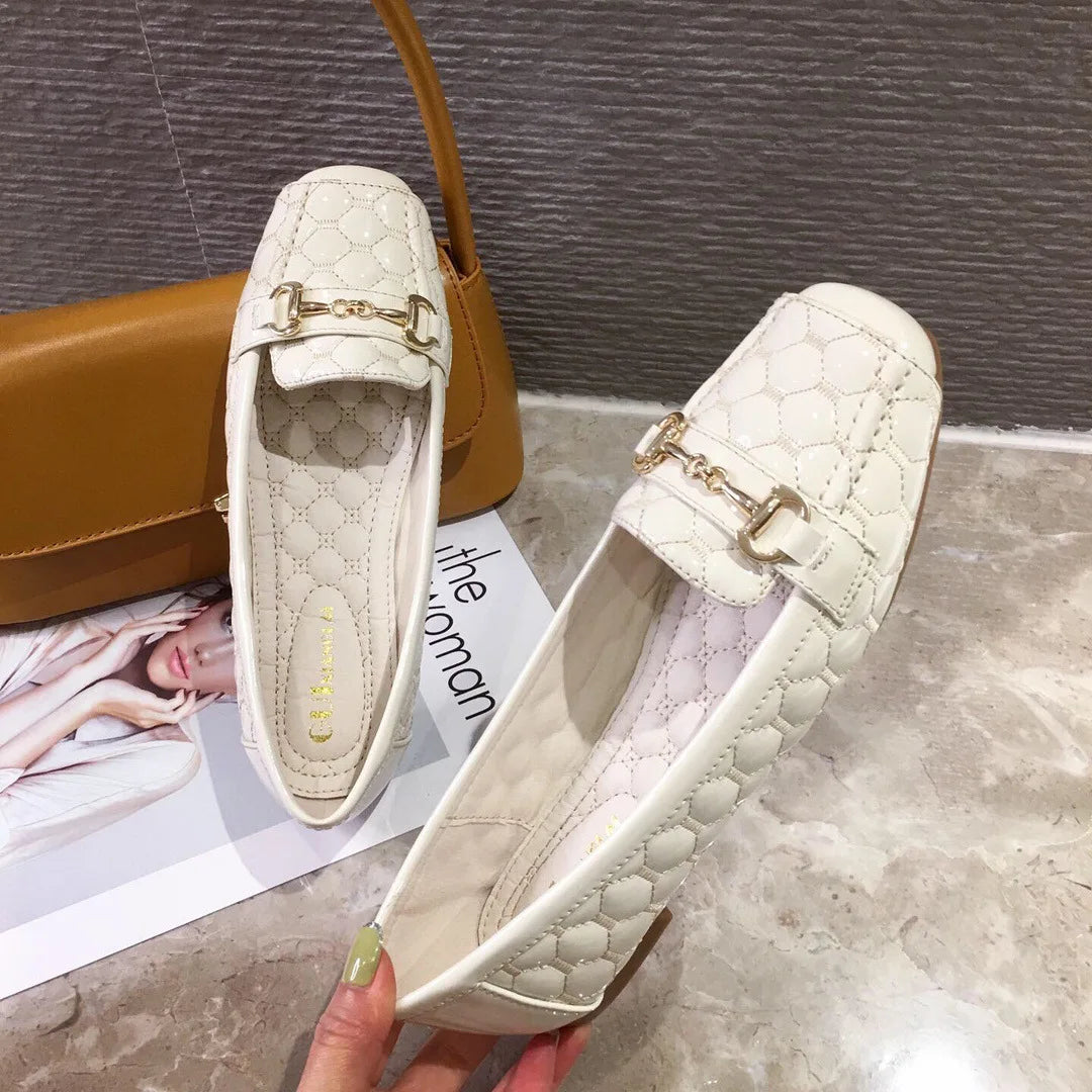 Women's Flat Shoes Spring Autumn New Square Toe Chain Comfortable Casual Square Toe Slip-On Female Shoes Large Size 36-42