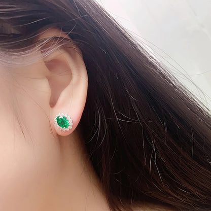 MUSHAN Jewelry Factory Classic Lab Grown Emerald Stud Earrings Simple and Everyday 2.2 Carat 925 Silver Earrings...