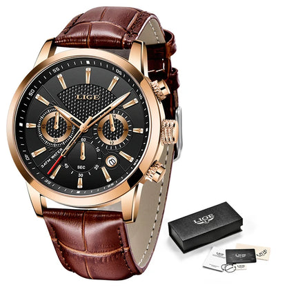 2023 New Mens Watches LIGE Top Brand Leather Chronograph Waterproof Sport Automatic Date Quartz Watch For Men Relogio Masculino