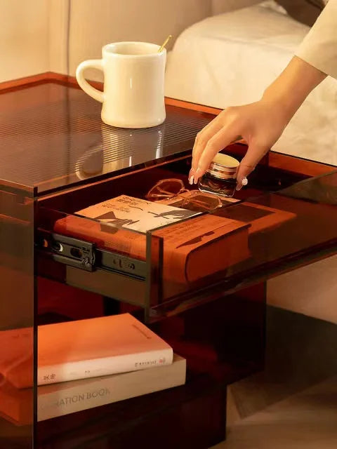 Customized Any Color Acrylic Bedside Table with Rechargeable LED Lamp 1 Drawer Modern Design for Bedroom Furniture & Hotel Use - Kimlud