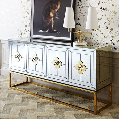 177 X 90cm High Quality Antique Golden Buffet Cabinet Mirror Furniture Mirrored Coffee Table | Kimlud Office Luxury Table