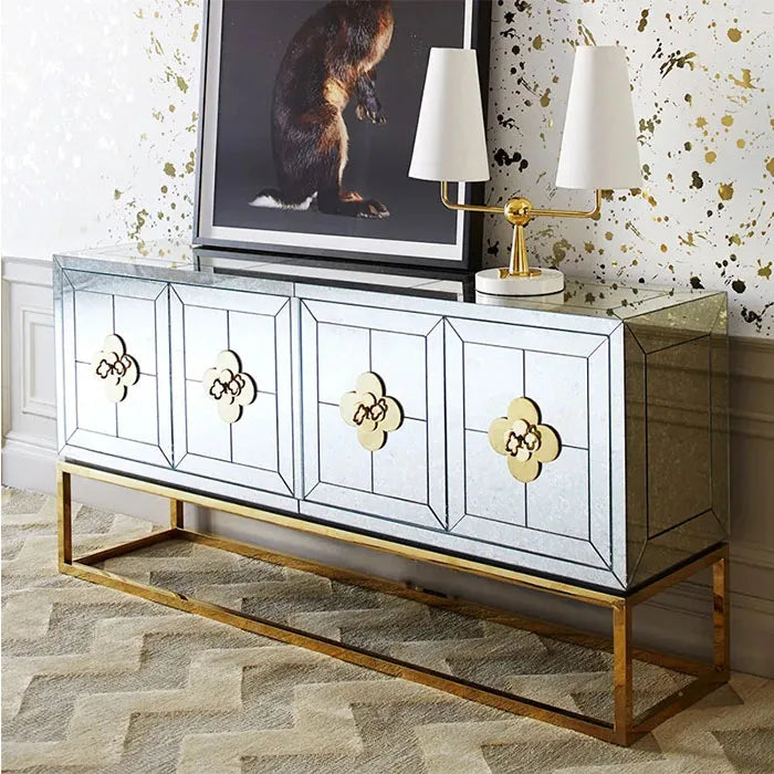 177 X 90cm High Quality Antique Golden Buffet Cabinet Mirror Furniture Mirrored Coffee Table | Kimlud Office Luxury Table