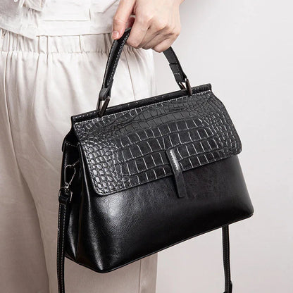 New Wholesale Vintage Women's Famous Designer Brand Genuine Leather Crocodile Print Double Shoulder Strap Luxury Handbag