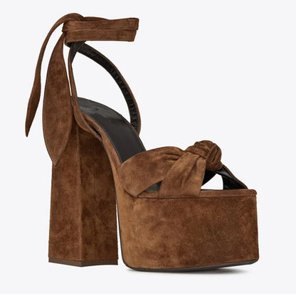 New Women Sandals Summer Shoes Sexy Thick High Heels Platform 10 colors Dress Party Wedding Shoes Woman Pumps Bow love heels - Kimlud