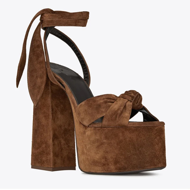 New Women Sandals Summer Shoes Sexy Thick High Heels Platform 10 colors Dress Party Wedding Shoes Woman Pumps Bow love heels - Kimlud