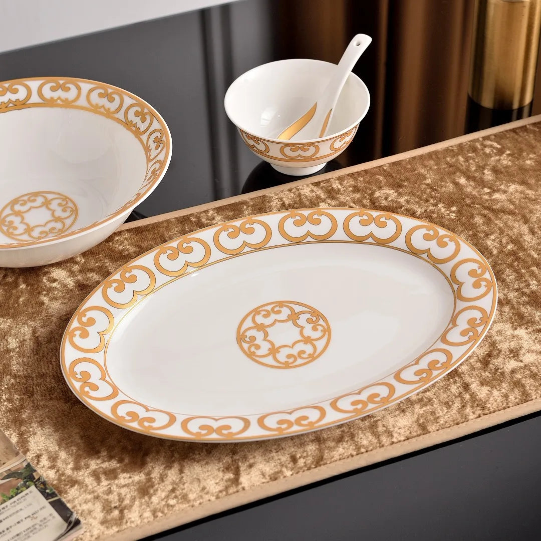 European Color Bone China Dinnerware Sets Family Tableware-Western Food Plate Bowl Coffee Set Classic Hot Sale Classic...
