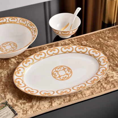 European Color Bone China Dinnerware Sets Family Tableware-Western Food Plate Bowl Coffee Set Classic Hot Sale Classic...