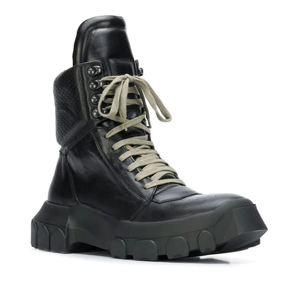 Punk Winter Men Lace Up Tactical Platform Ankle Boots Med Heels Platform Work Safety Shoes Army Genuine Leather Boots...
