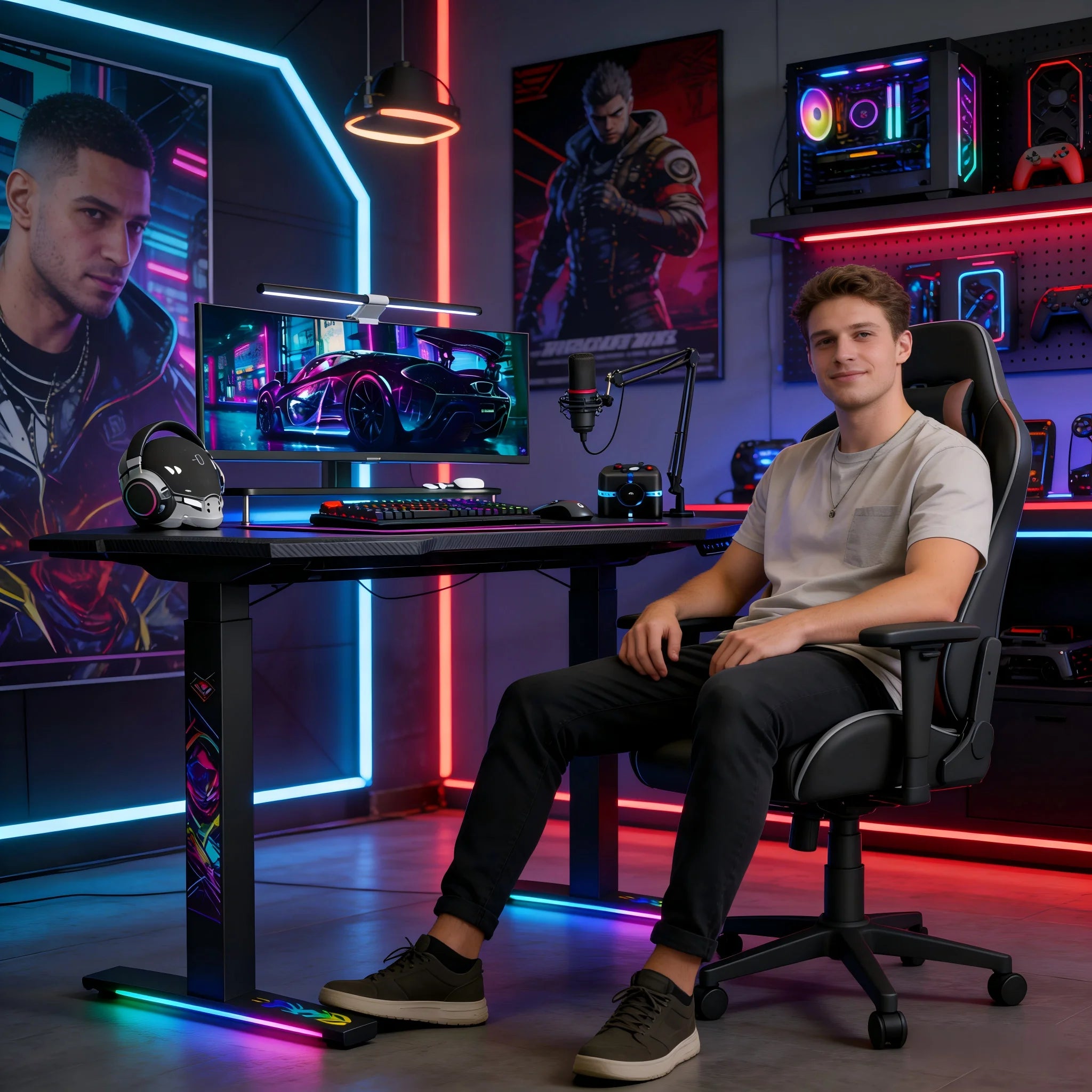 Factory Customized Large Computer Racing RGB Light Gamer Table for Home Office Gaming Desk