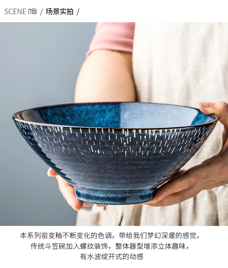 Blue Ceramic Bowl Noodle Bowl Large Soup Bowls Fruit Plate and Salad Bowl Dinner Plate Dessert Bowls Dish Decorative...