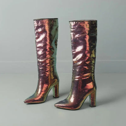 Bling New Botas Alto Chunky Heel Shoes 2025 Knee-High Women Boots