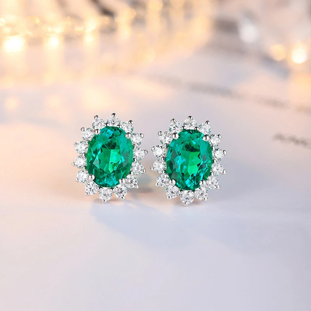 MUSHAN Jewelry Factory Classic Lab Grown Emerald Stud Earrings Simple and Everyday 2.2 Carat 925 Silver Earrings...
