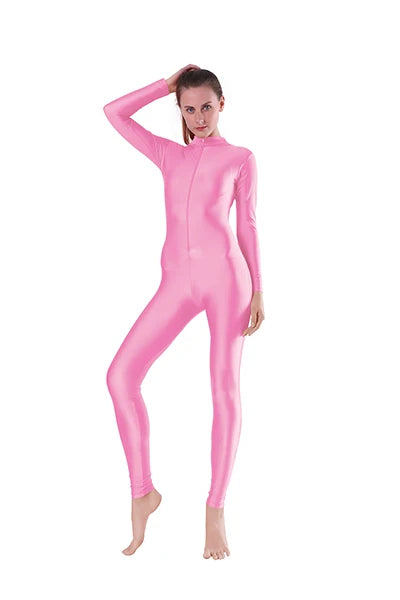 Aoylisey Women Long Sleeve Mock Neck Unitard Front Zip V-Neck Ballet Jumpsuit Dancewear Gymnastics Zentai Halloween Costume