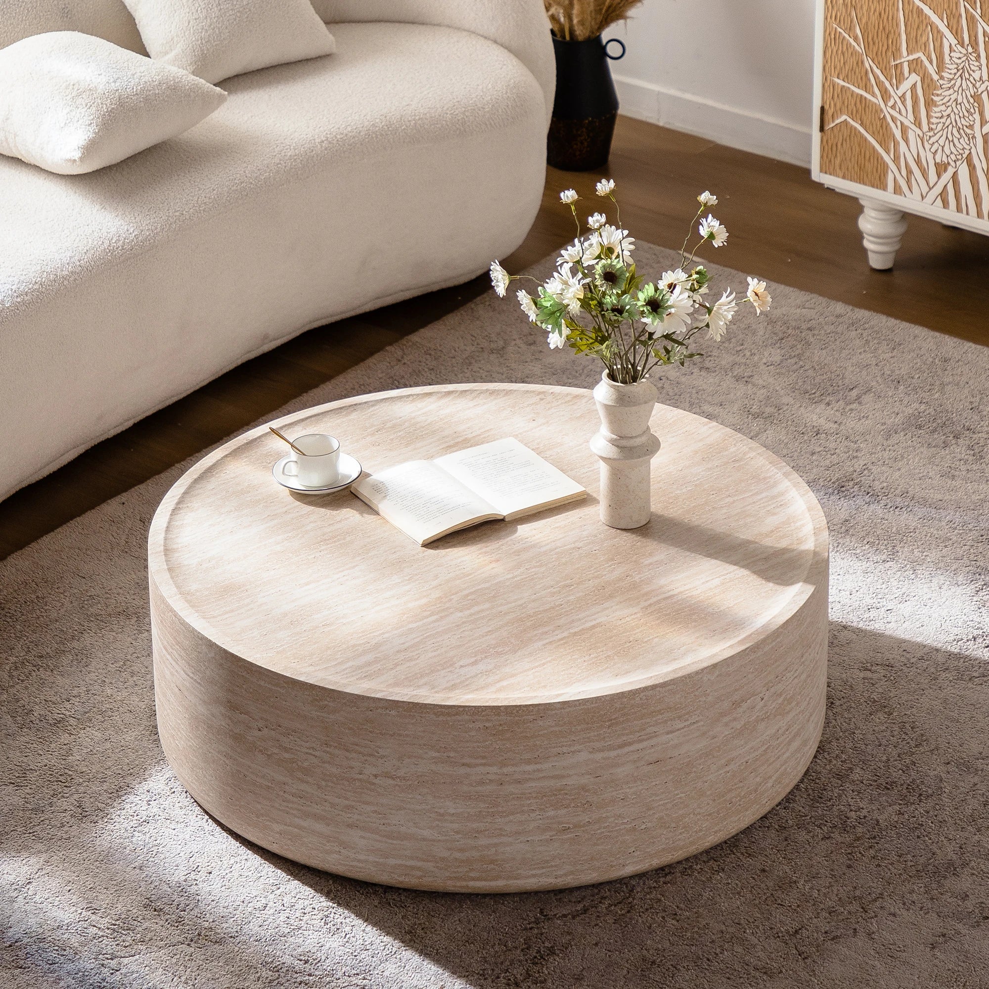 New Italian Minimalist Modern Design Small Apartment Wood Round Coffee Table for Living Room Home Furniture Easy to...