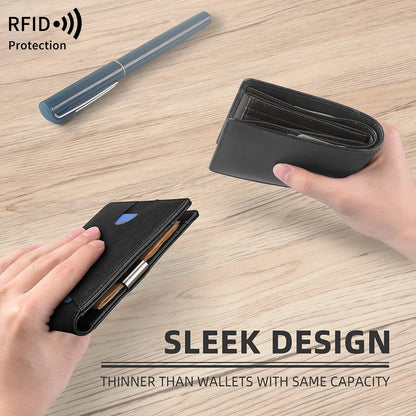 RFID Blocking Men's Carbon Fiber Pattern Wallet Minimally Thin Double Fold Credit Card Holder Portable Front Pocket Wallet