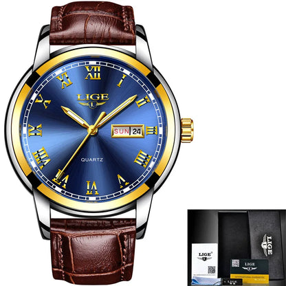 2023 New Mens Watches LIGE Top Brand Leather Chronograph Waterproof Sport Automatic Date Quartz Watch For Men Relogio Masculino