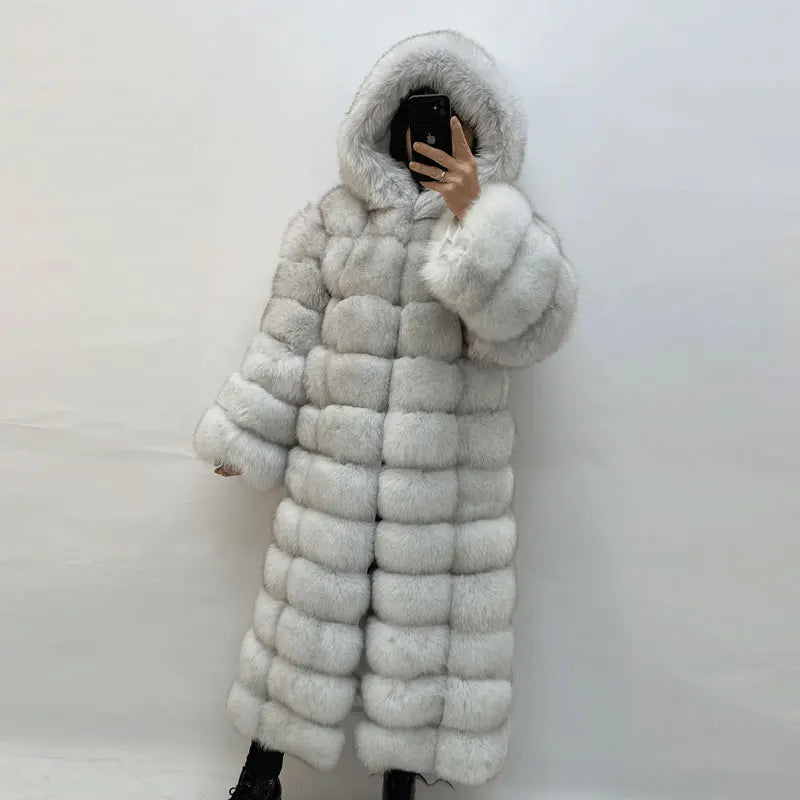 Customizable Size Thick Warm Full Sleeves Hooded High Quality Natural Fur Fashion Overcoat Winter Women Real Fox Fur Coat