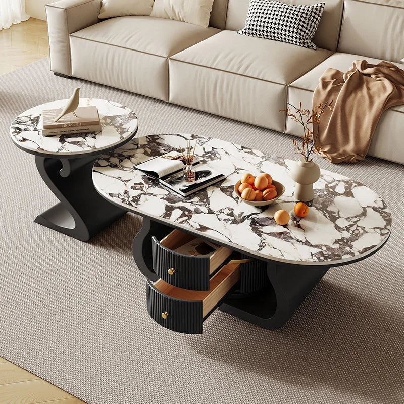 Italian Luxury Modern Simple Design Oval Coffee Table Advanced Lighting Combination for Small Home Hotel Living Room...