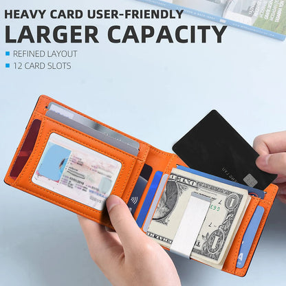 RFID Blocking Men's Carbon Fiber Pattern Wallet Minimally Thin Double Fold Credit Card Holder Portable Front Pocket Wallet