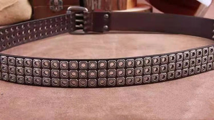 Studded Heavy Metal Style Belt Handmade Leather Pank Rock Style Men's Belt Cowhide Retro Tactical belt Jeans Belt - Kimlud