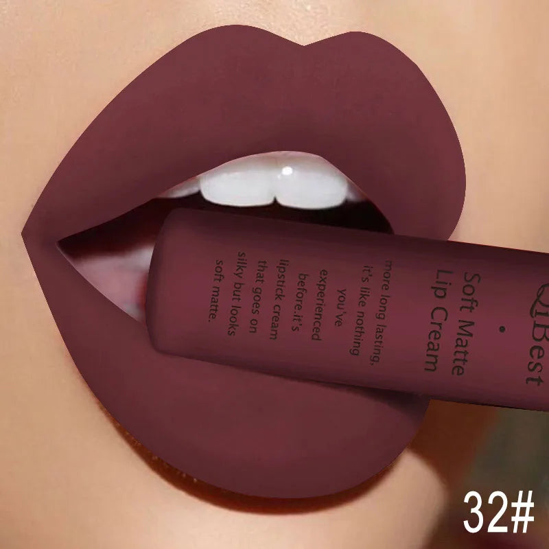 QIBEST Brand 34 Colors Liquid Lipstick Waterproof Matte Nude Lipstick Pigment Red Long Lasting Lip Gloss Women Makeup...
