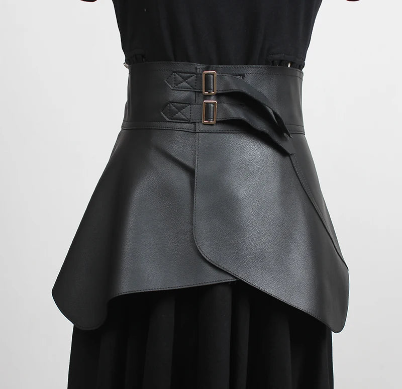 Women's runway fashion PU leather Cummerbunds female vintage Dress Corsets Waistband Belts decoration wide belt R3451 |...