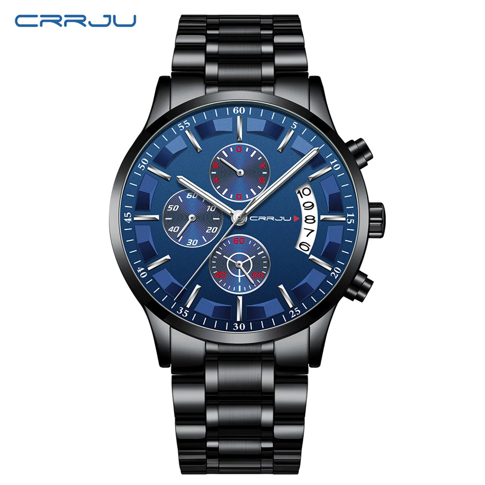 CRRJU 2261 Hot Sell Chinese Gents Quartz Watch clear Steel Strap Luminous Chronometer Calender Outdoor Hand Watch