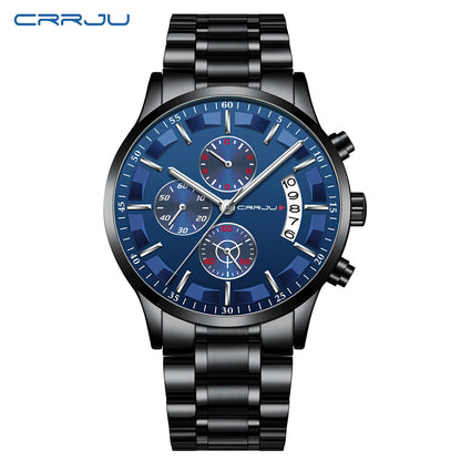 CRRJU 2261 Hot Sell Chinese Gents Quartz Watch clear Steel Strap Luminous Chronometer Calender Outdoor Hand Watch