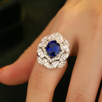 Ruizuan Vintage Engagement Rings Fashion Jewelry with Emerald Gemstone Oval Cut Lab Grown Rhodium Plated Stylish Elegant - Kimlud