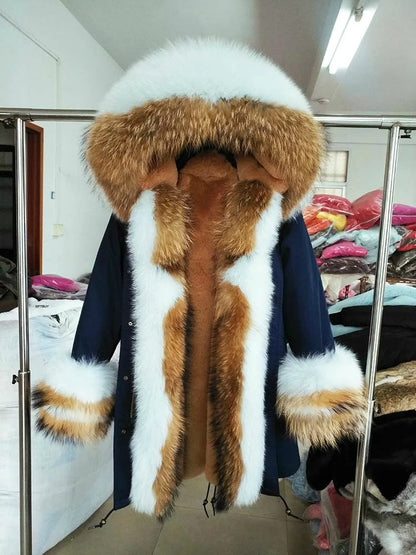 OFTBUY 2022 Long Parka Real Fur Coat Winter Jacket Women Natural Raccoon Fur Fox Fur Collar Hood Cuffs Thick Warm Outerwear New